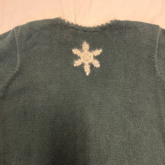 Women's Snowflake cardigan- Dark green and White - Picture 5 of 6